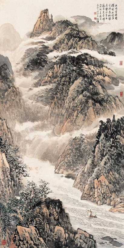 施江城 丙戌（2006年）作 巫峡云开图 立轴